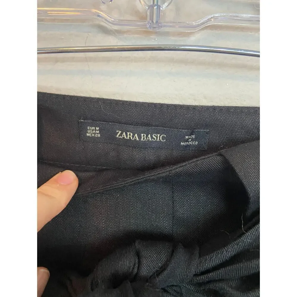zara tie front straight leg black linen pants size M NWT
